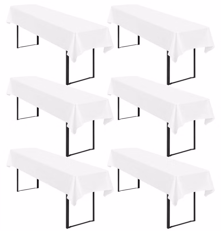 Tovaglia per birreria, set da 6 pezzi, 100 x 250 cm, bianca, in poliestere, impermeabile