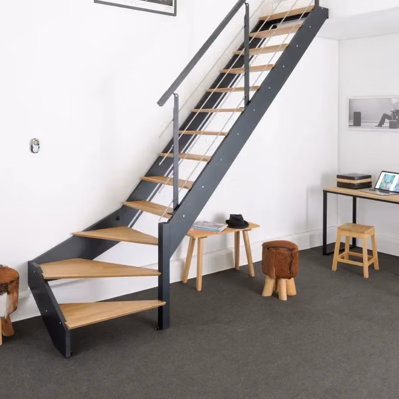 Scala dritta a quarto di giro SPARK Kordo in acciaio e legno effetto quercia o faggio colore grigio antracite – 2