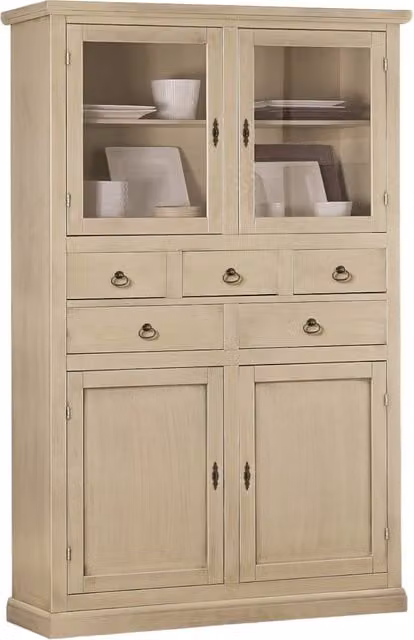 Dispensa classica Mobili 2G in legno di pino beige con 4 porte e 5 cassetti L/P/H: 120 x 41 x 187 cm