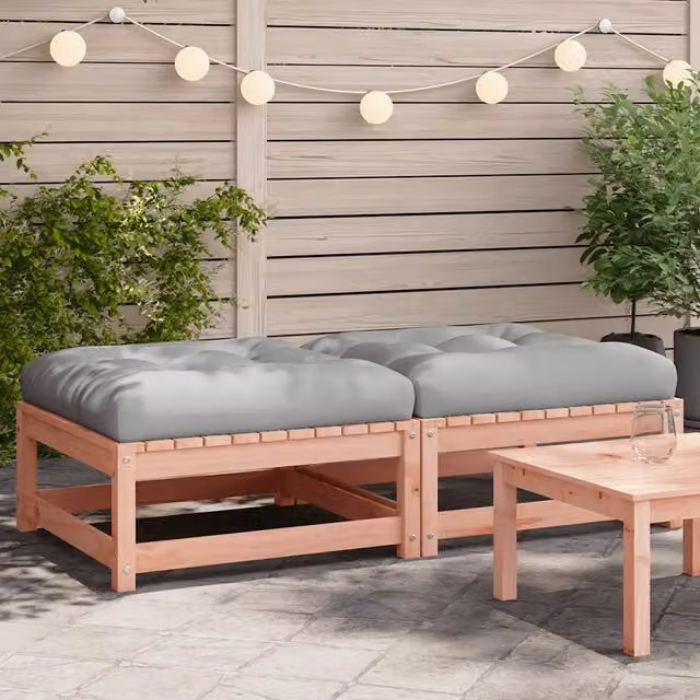 Set di sedia da giardino e poggiapiedi in legno di Douglas con cuscini grigi – 1