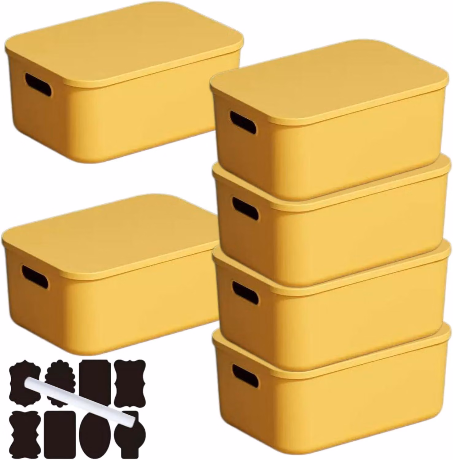 Contenitore con coperchio, dimensioni 36,5 x 26 x 15,8 cm, confezione da 6 pezzi, colore giallo, materiale plastico, ideale per l'ufficio