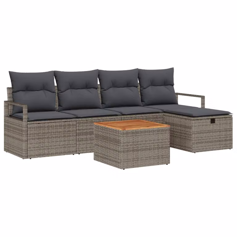 Set Divano da Giardino a L vidaXL in Poly Rattan Grigio con Cuscini e Tavolino da 6 Pezzi