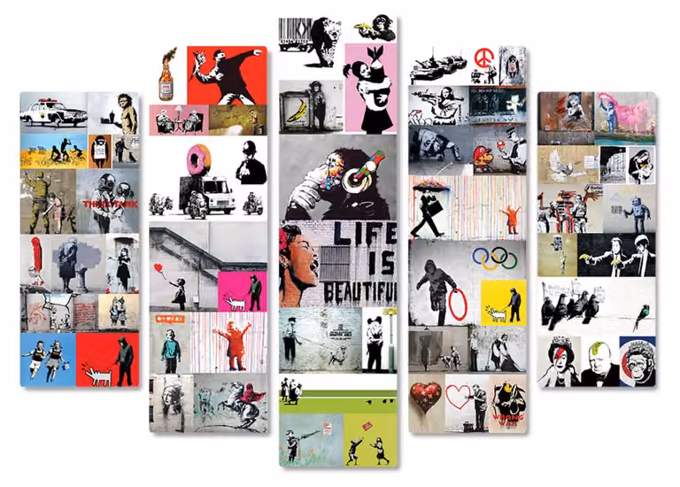 Banksy - Banksy Collage 2 - 140L x 100l cm - Legno Mdf