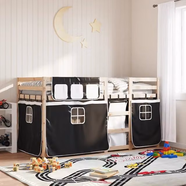 Letto a castello per bambini vidaXL in legno di pino bianco e nero L/P/H: 205.5 x 80 x 151 cm – 1