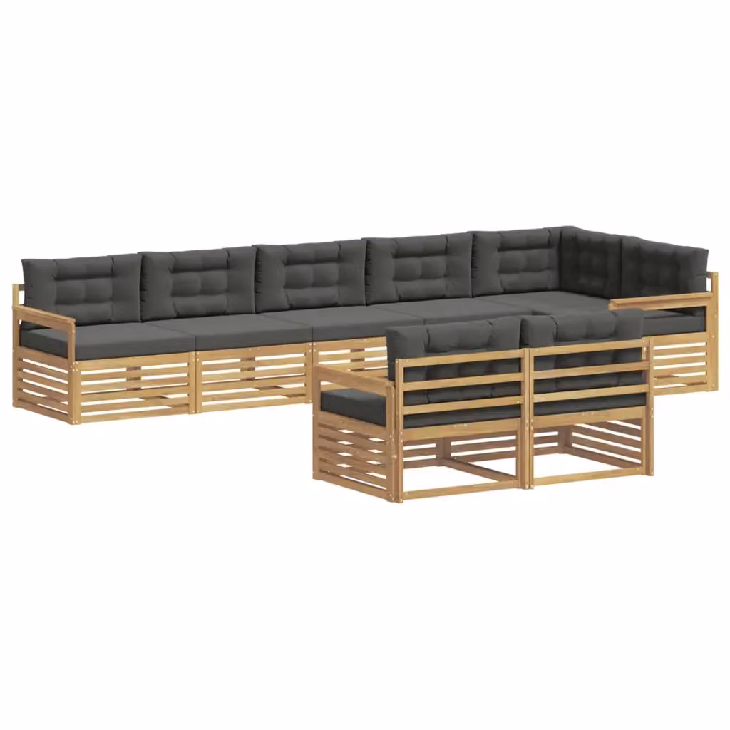 Set di divani da esterno a L vidaXL in legno di acacia con cuscini, Bianco e Antracite – 2