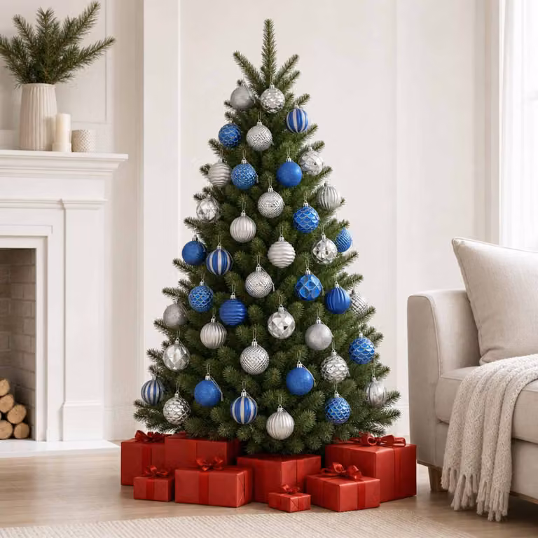 vidaXL Set di Palline di Natale 36 pz Blu e argento 6 cm Polistirolo