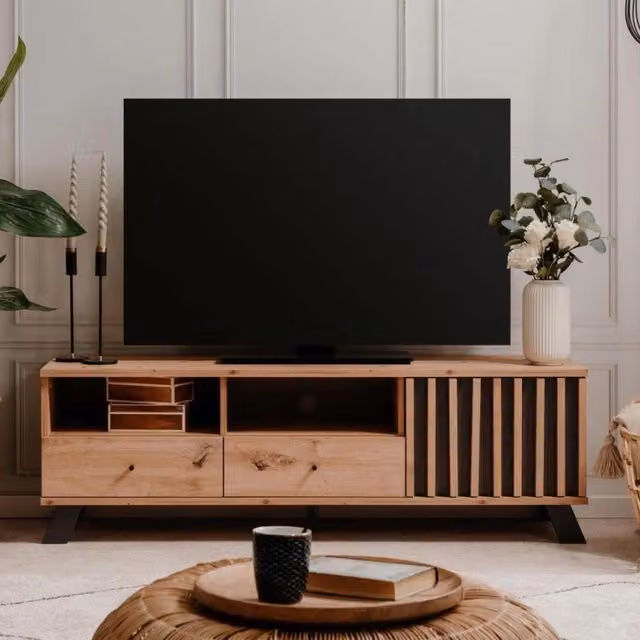 Mobile porta Tv 2 cassetti e anta con vani a giorno Medan56A colore rovere antracite
