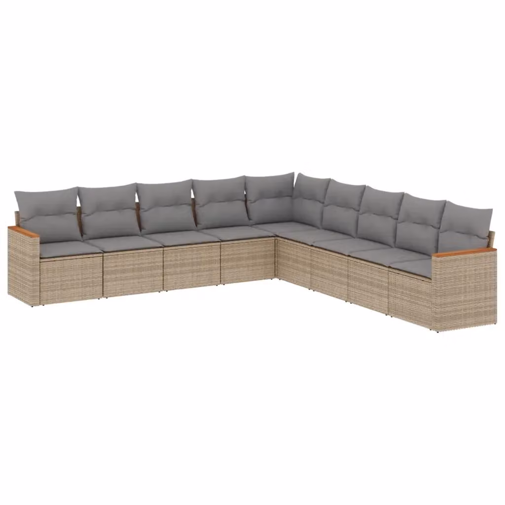 vidaXL Set Divano da Giardino a L 9 pz con Cuscini Beige e Grigio in Polyrattan e Metallo – 2