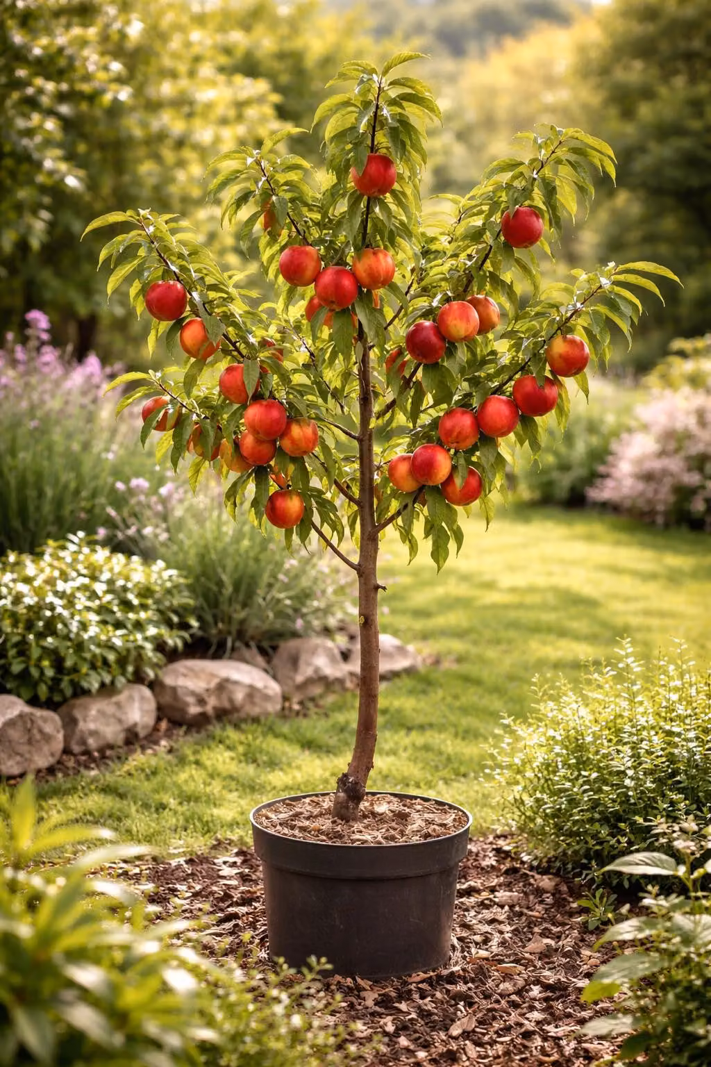 Nettarina nana Prunus persica nucipersica fusto 100-120 cm - albero da frutto nano, nettarina da giardino e da vaso
