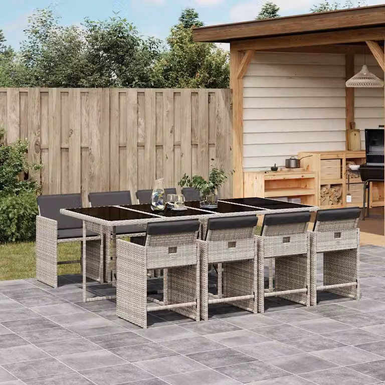 Set Pranzo da Giardino vidaXL in Polyrattan con Tavolo in Vetro e 9 Sedute Grigio Antracite