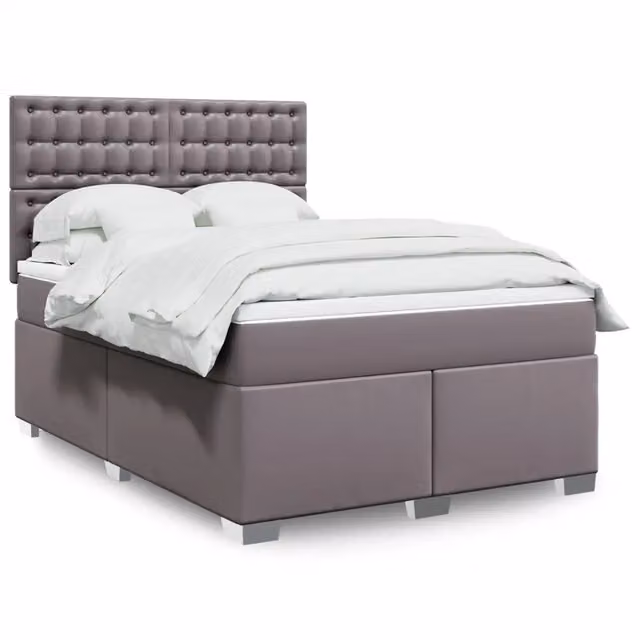 Letto con Giroletto a Molle e Materasso Ibrido vidaXL in Similpelle Grigio e Bianco L/P/H: 140 x 200 cm