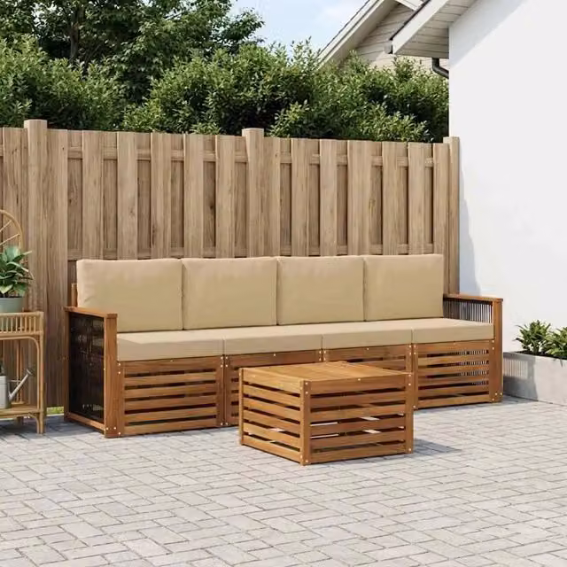 Set di divani da esterno 5 pz Naturale e Beige 3383994