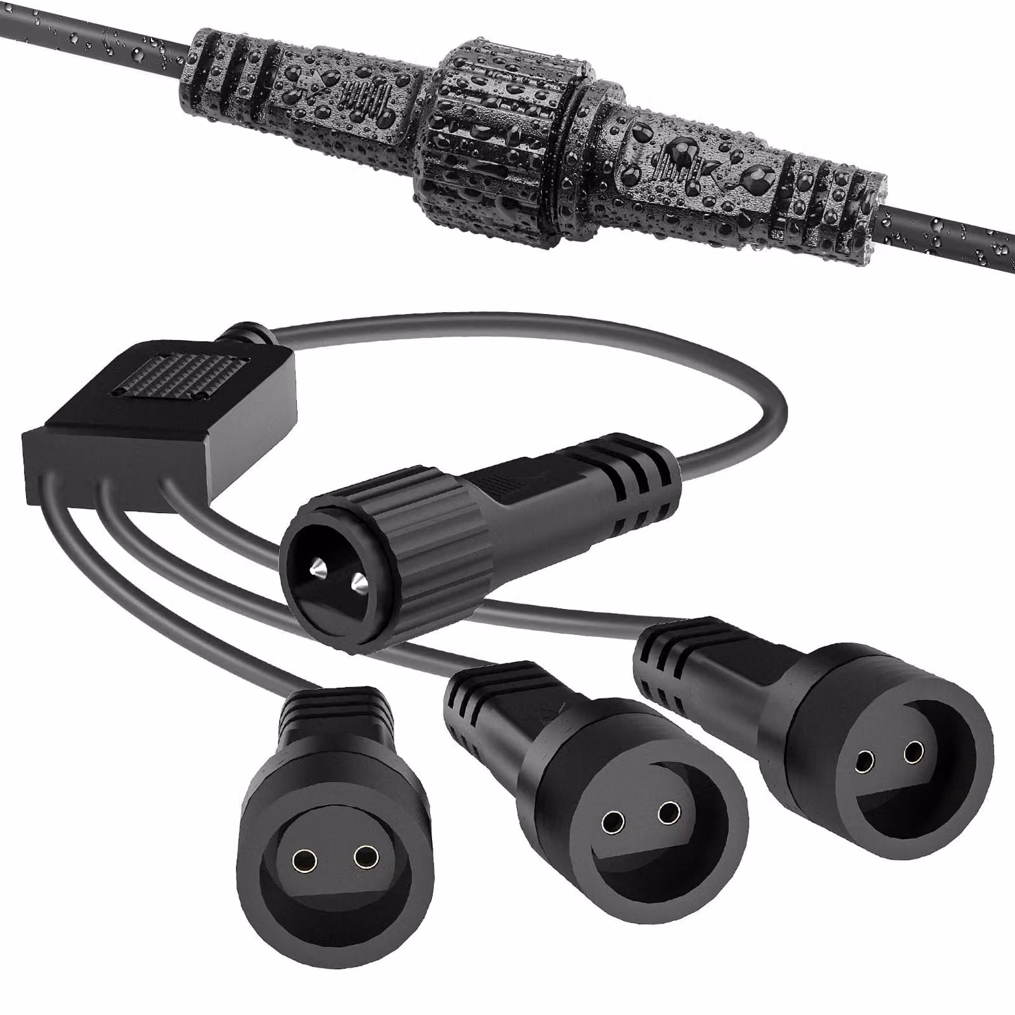 Divisore a Y per luci natalizie, da 1 a 3, con 2 pin, colore nero