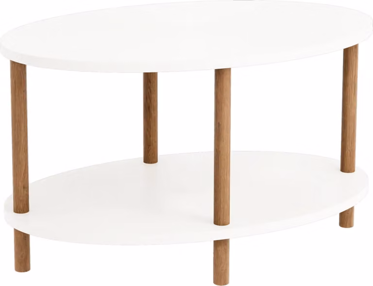 In And OutdoorMatch Tavolino Neal - Ovale - 43x70x44 cm - Colori bianco e legno - Truciolare e legno di faggio - Design moderno