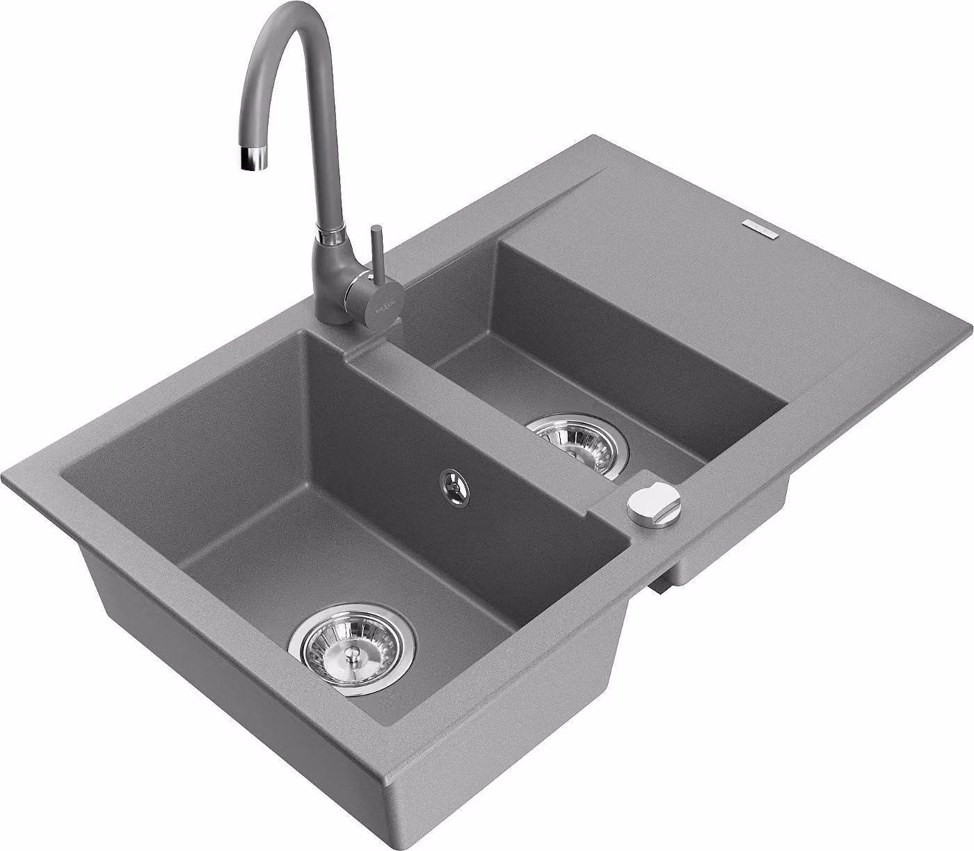 Mexen Gaspar lavello in granito a 1,5 vasca con sgocciolatoio e rubinetto da cucina Telma, grigio - 6507-71-670200-71