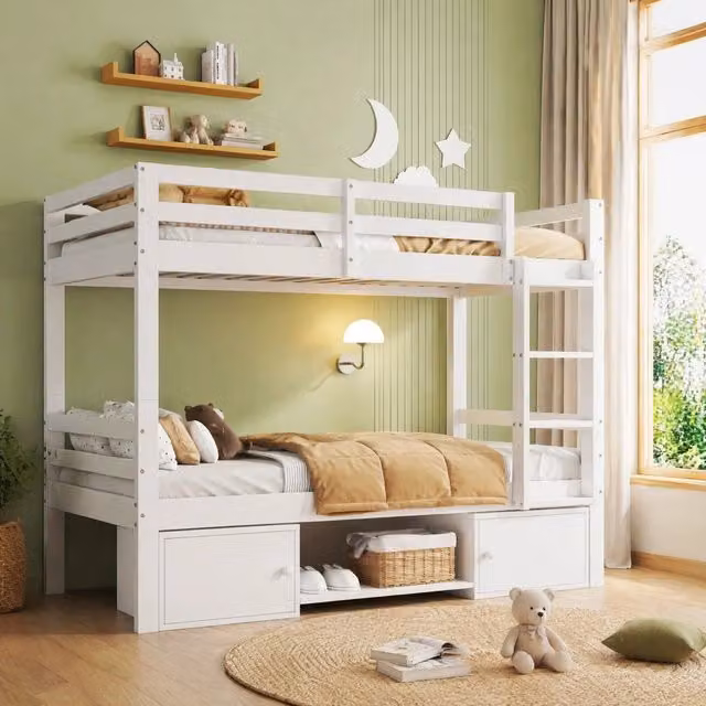 Letto a castello per bambini bianco 90x200 cm con contenitori