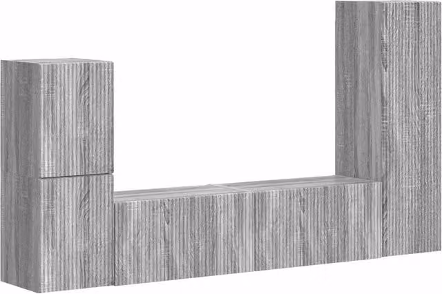 Set di 4 pezzi mobile porta TV moderno in legno multistrato grigio Sonoma con design lucido per soggiorno