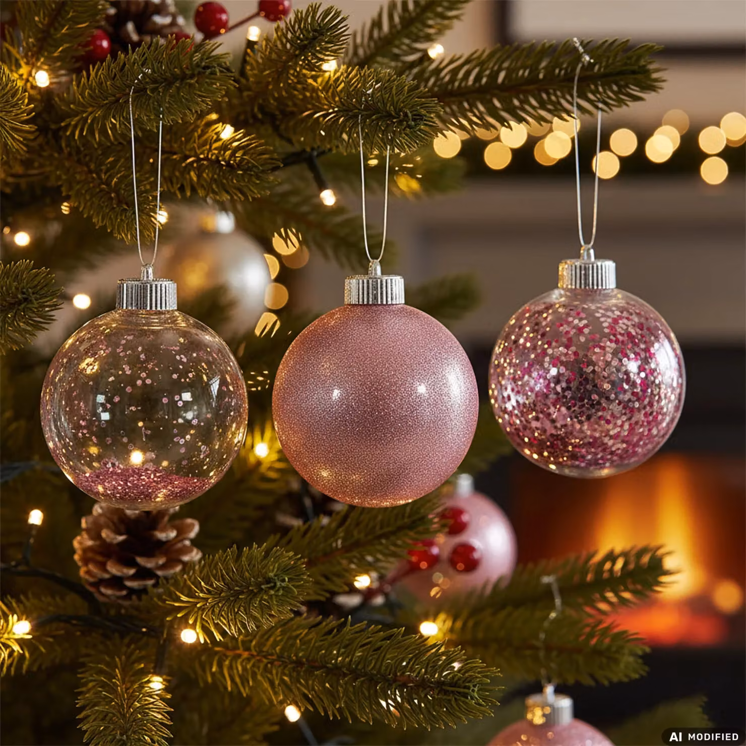 VESTIAMO CASA Set di 6 palline di Natale rosa in vetro con decorazione geometrica, diametro: 8 cm – 2