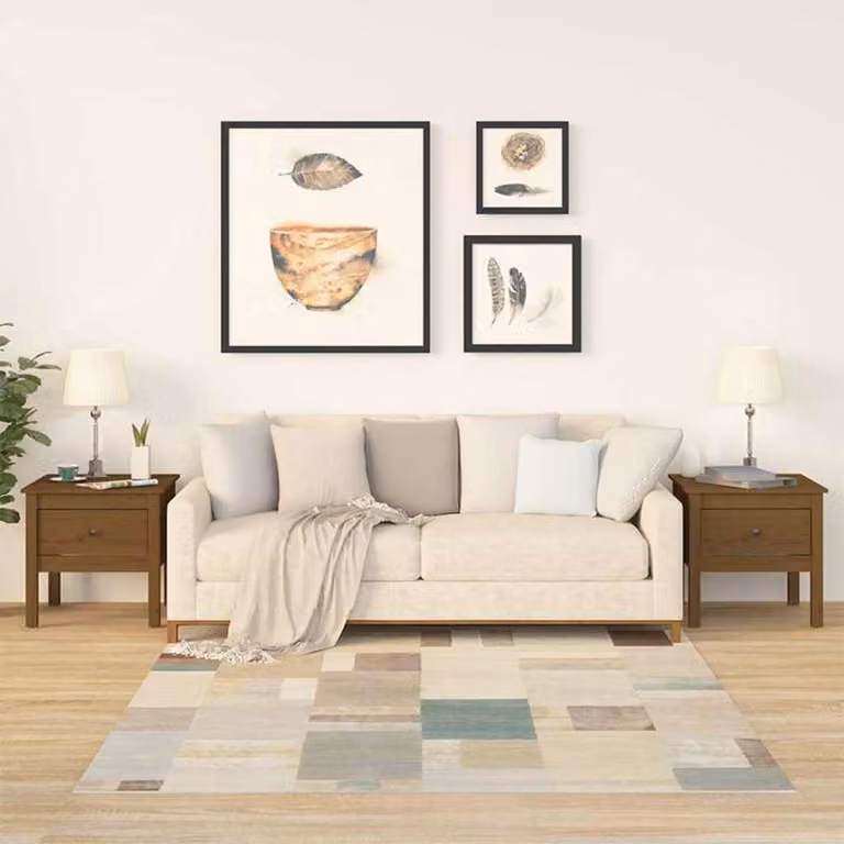 Set di 2 tavolini quadrati vidaXL in legno massello di pino, colore marrone ambrato, L/P/H: 50 x 50 x 49 cm