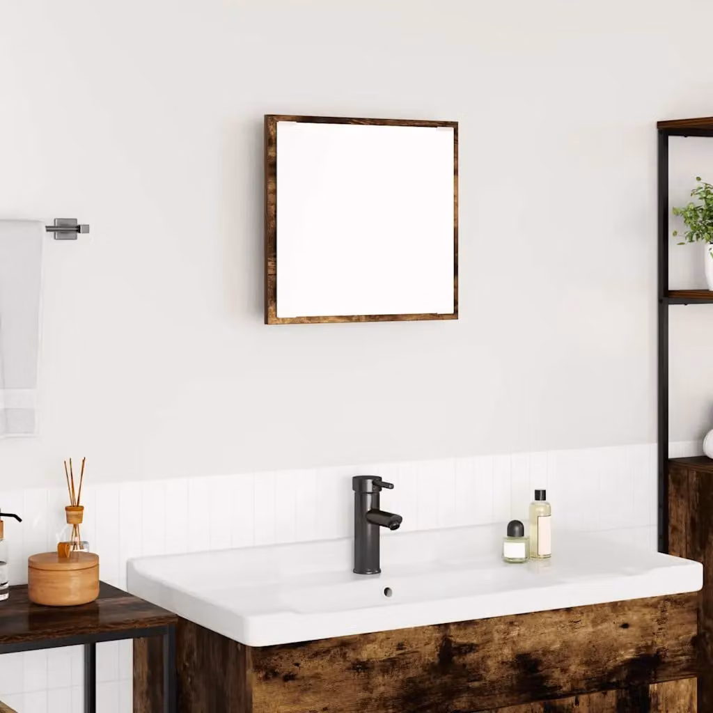 Specchio da bagno moderno vidaXL con luce LED in rovere fumé, L 40 cm x H 37 cm x P 8,5 cm