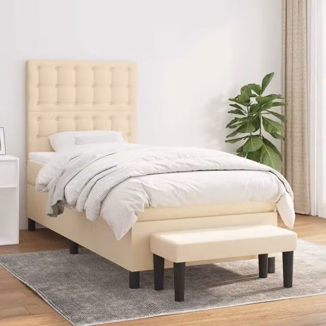 Letto Ibrido con Giroletto a Molle e Materasso vidaXL in Tessuto Beige e Bianco L/P/H: 90 x 190 x 128 cm