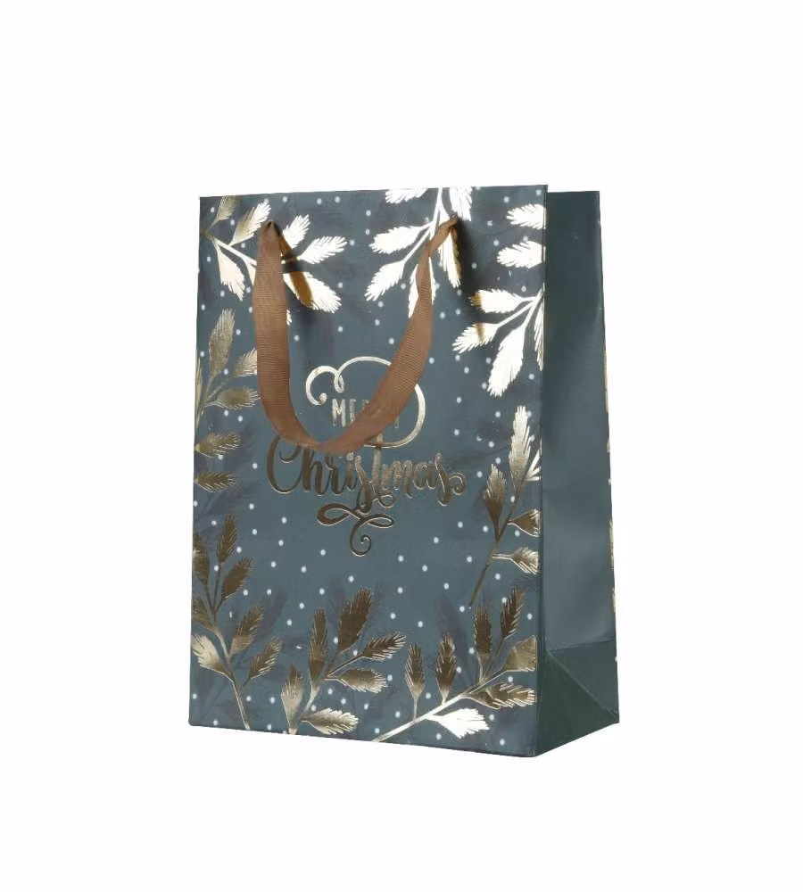 Decoris Sacchetto Regalo Verde e Oro - 12x30x42 cm