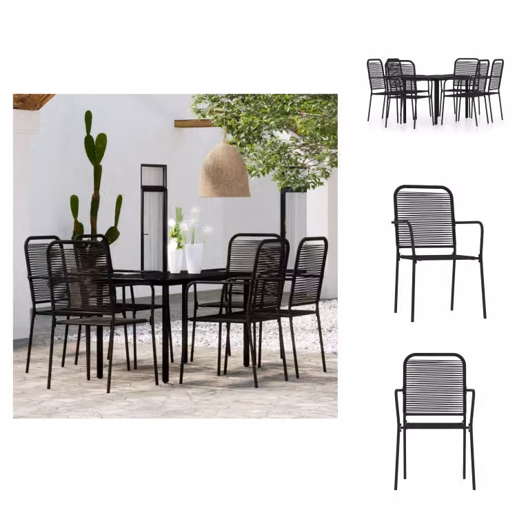vidaXL set da pranzo da giardino 7 pezzi nero - Set di mobili da giardino