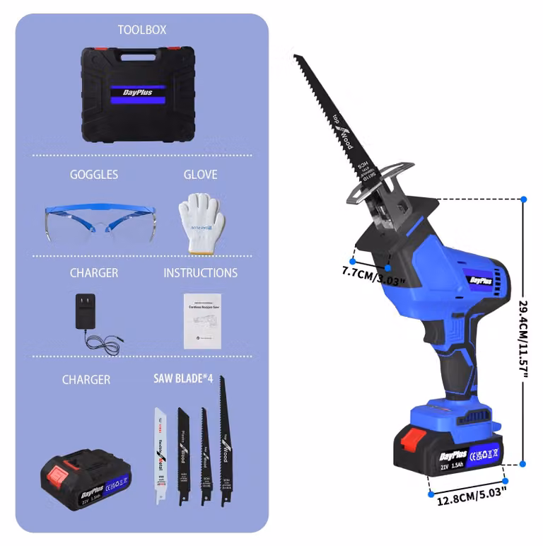 Troncatrice a batteria - 21 V - Motore brushless - Maniglia pieghevole - Luce di lavoro a LED - Batteria agli ioni di litio da 1500 mAh - 4 lame di taglio