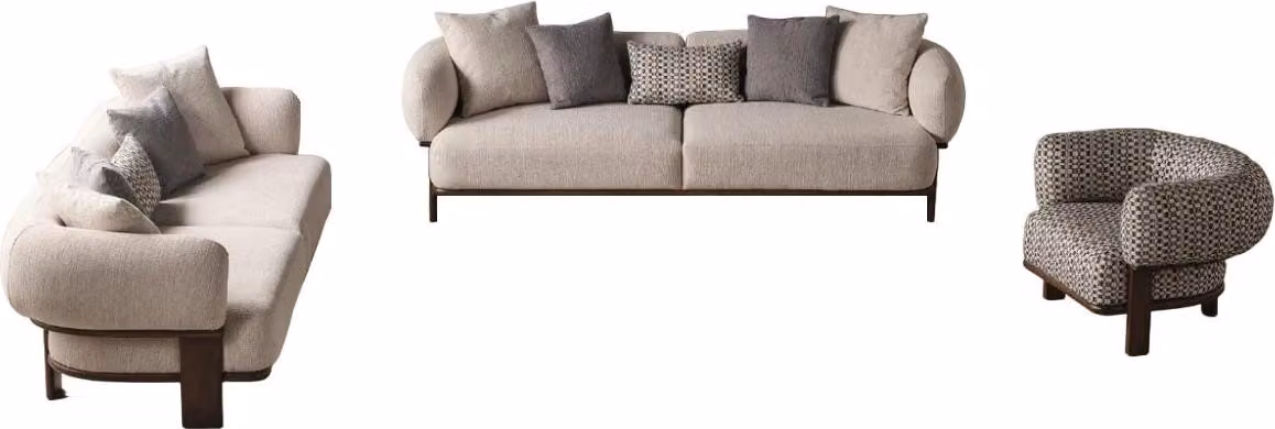 Hellgraue Wohnzimmer Sitzgarnitur Polstercouchen Textilsessel 2x Sofas