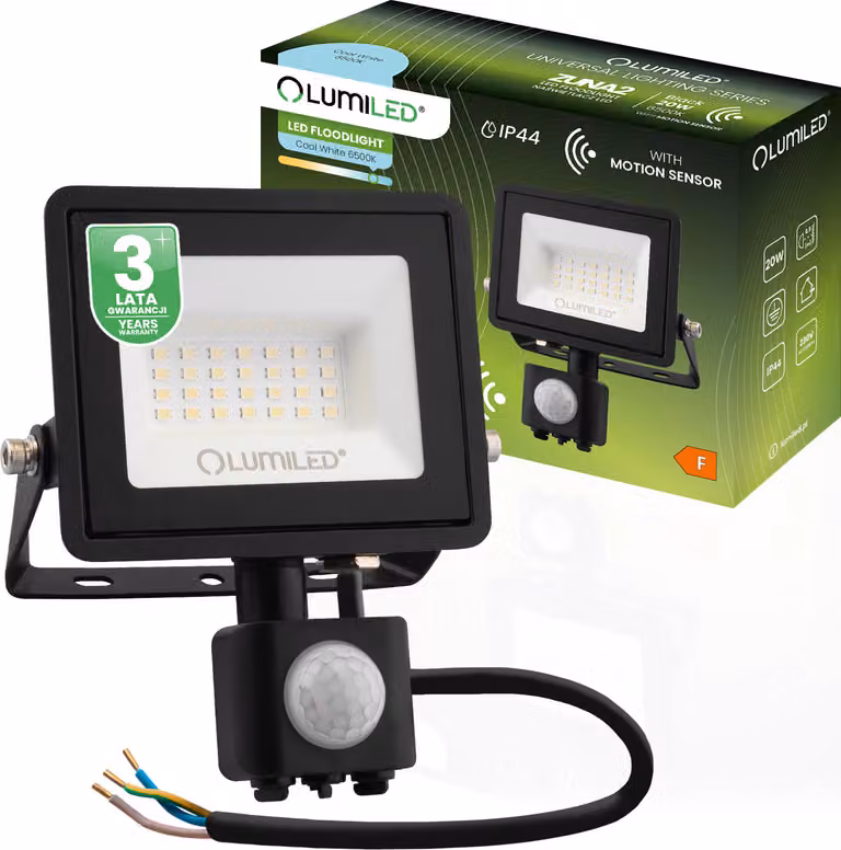 LUMILED Faretto LED 20W proiettore da esterno 1800Lm proiettore da esterno IP44 splashproof 6500K bianco freddo proiettori sensore di movimento