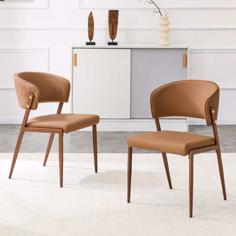Set di 2 sedie da pranzo moderne, imbottite con struttura in metallo, schienale ergonomico, seduta in ecopelle, adatte per sala da pranzo, soggiorno o cucina - solo sedia, colore marrone