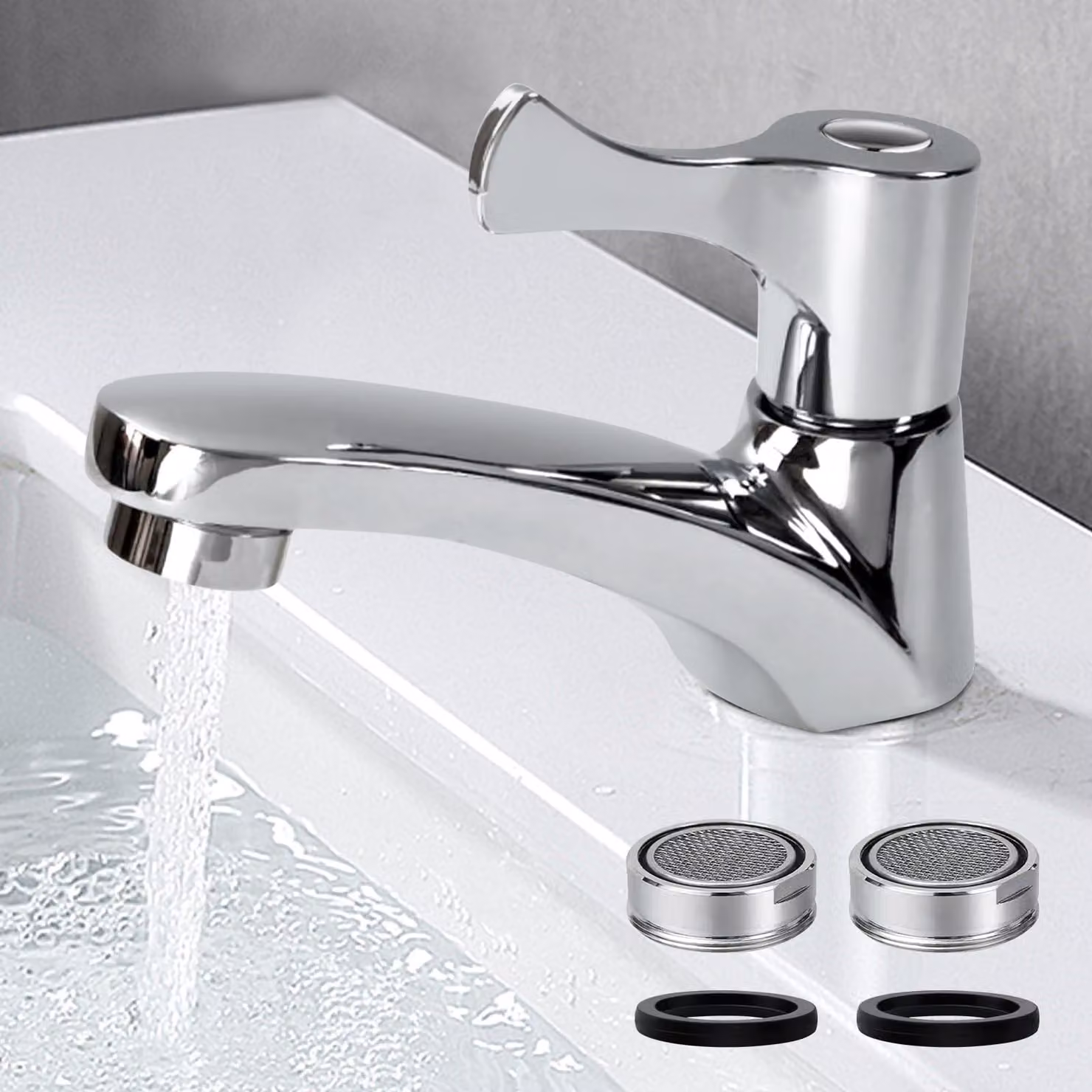 Rubinetto monocomando per acqua fredda - Miscelatore per acqua fredda - Sostenibile e sicuro - Argento - Rubinetti per lavabo - Ideale per bagno e cucina - 2 filtri...