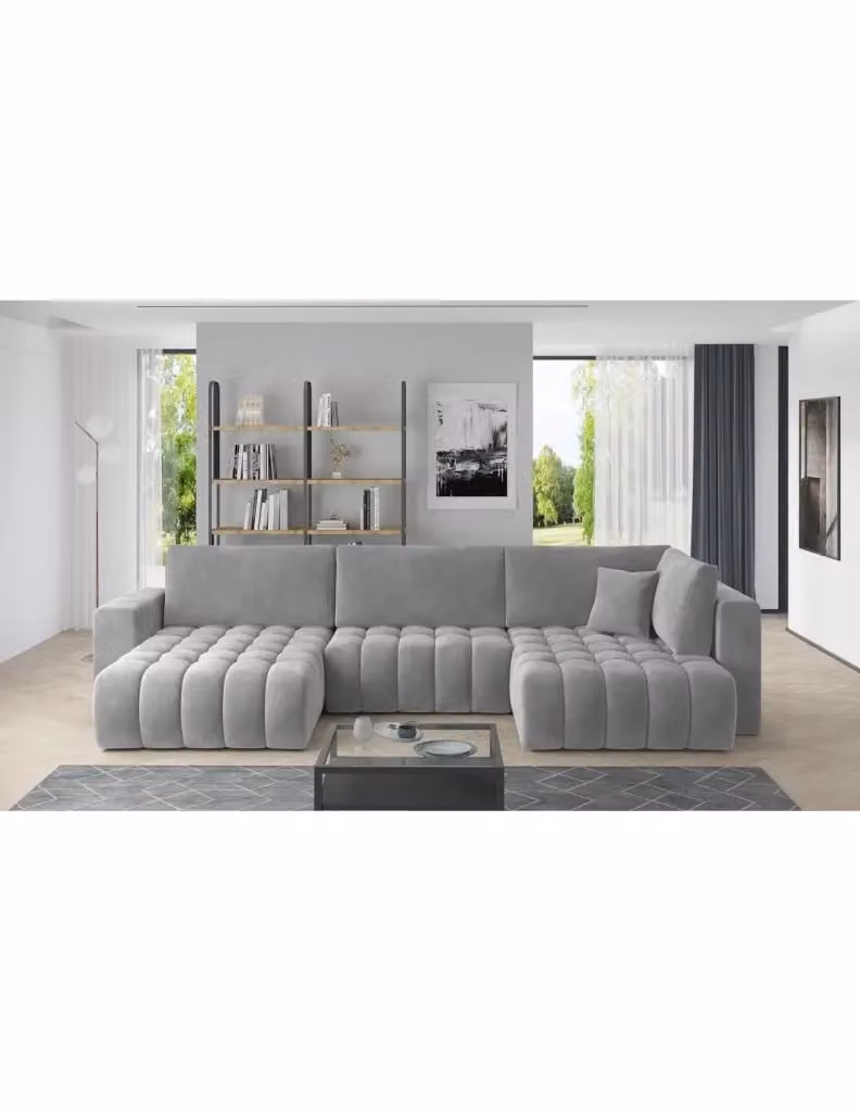 Divano ad angolo BONITA MEUBLORAMA convertibile 6 posti grigio con effetto velluto, configurazione sinistra, L/P/H: 350 x 175 x 92 cm – 2