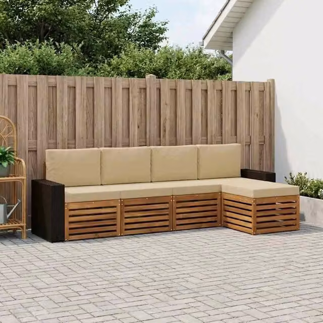 Set di divani da esterno 5 pz Naturale e Beige 3384244