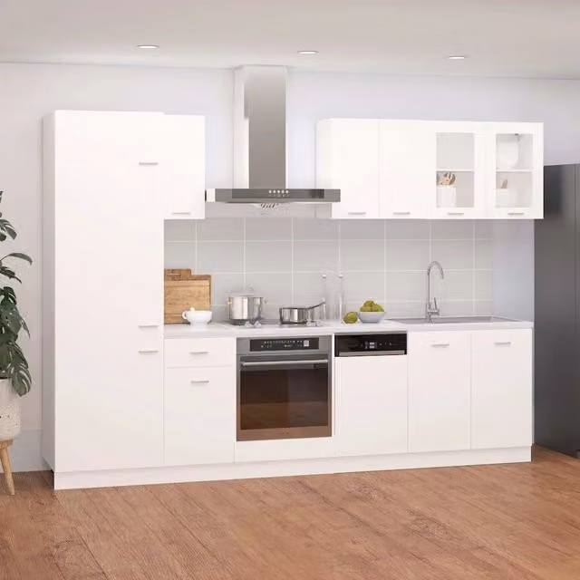 Set di mobili da cucina moderno vidaXL in legno e vetro bianco con ante a vetro e ripiani aperti 8 pz – 1