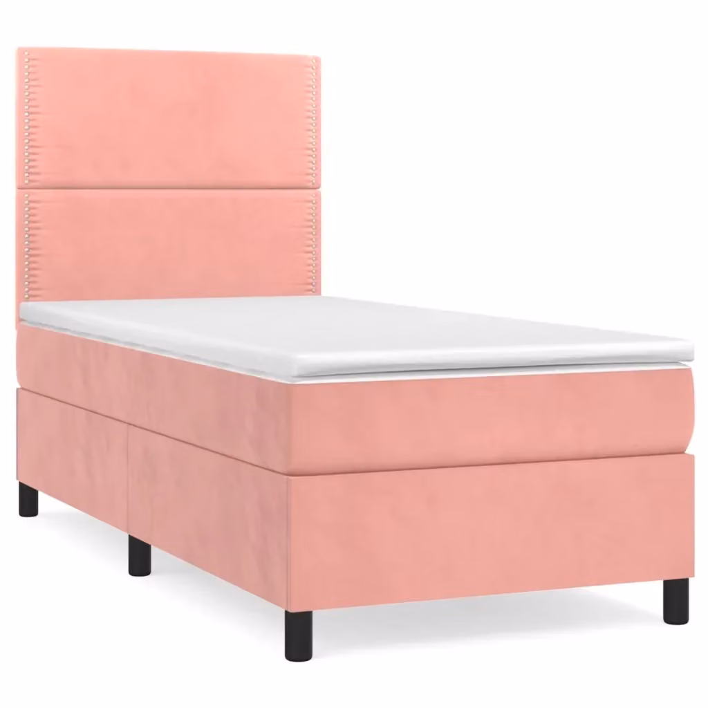 Letto con Giroletto a Molle e Materasso Ibrido vidaXL in Velluto Rosa e Bianco L/P/H: 203 x 100 x 128 cm – 2