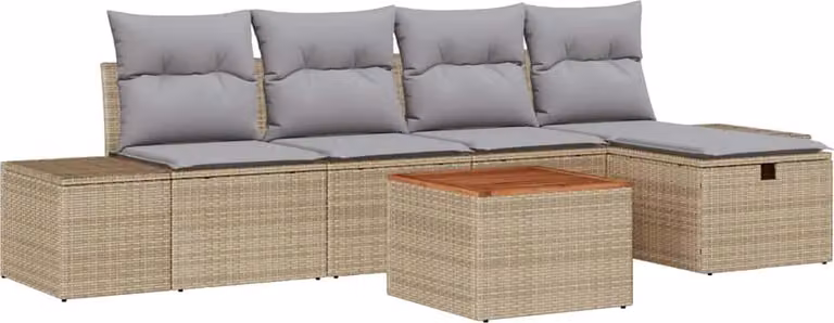 Set Divano da Giardino con cuscino 6 pcs Beige Poly Rattan