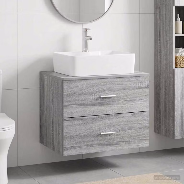 Set di mobili per il bagno vidaXL moderno in legno ingegnerizzato grigio opaco, sospeso