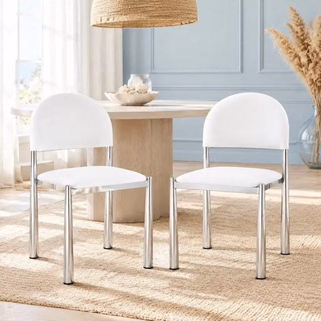 Set 2 Sedie da Pranzo Moderne con Schienale Semicircolare, Seduta in PU Pelle e Gambe in Metallo, Altezza 80 cm, Colore Nero