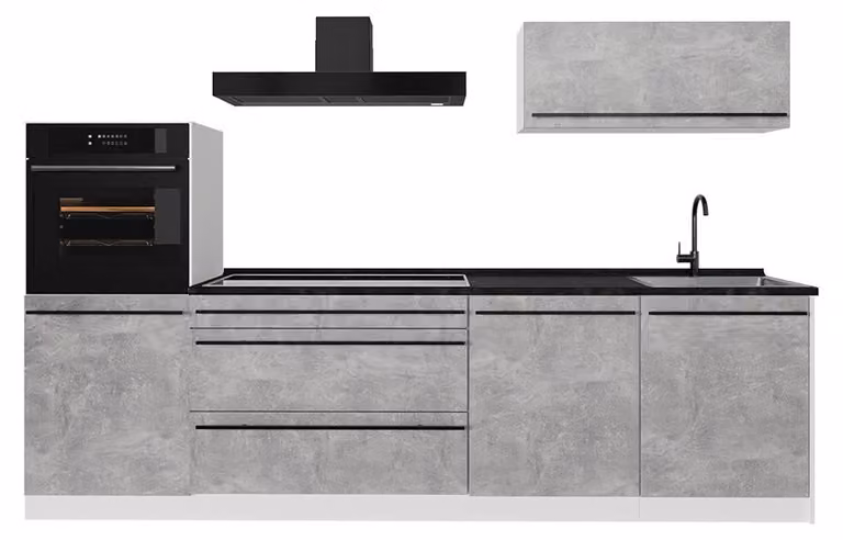 Cucina componibile Vicco R-Line Calcestruzzo/Bianco 280 cm piano di lavoro Antracite, Model 67269
