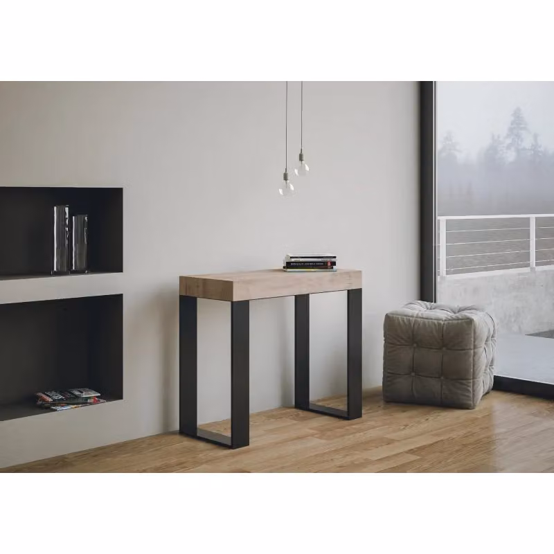 Consolle allungabile Itamoby Tecno Premium in Quercia Natura con telaio Antracite L/P/H: 90 x 40/300 x 77 cm – 2