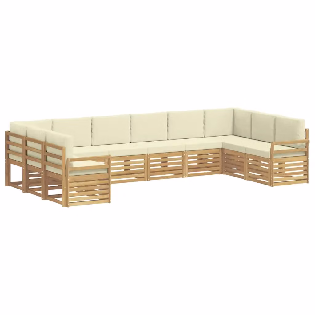 Set di divani da esterno a L vidaXL in legno di acacia con cuscini bianchi e beige – 2