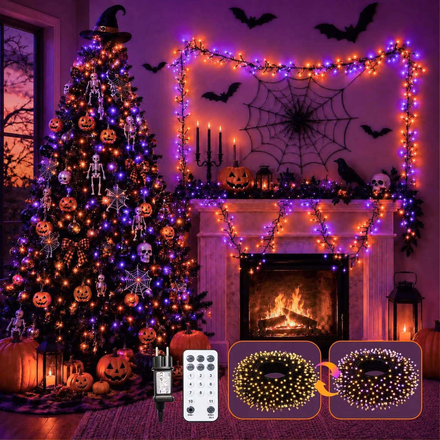 Catena luminosa da 15 metri, con 1000 LED, color arancione, grado di protezione IP65, adatta per uso esterno