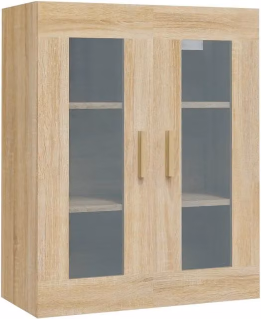 Armadietto Pensile da Parete Design In in Rovere Sonoma con Ante in Vetro, L: 69,5 cm, P: 34 cm, H: 90 cm