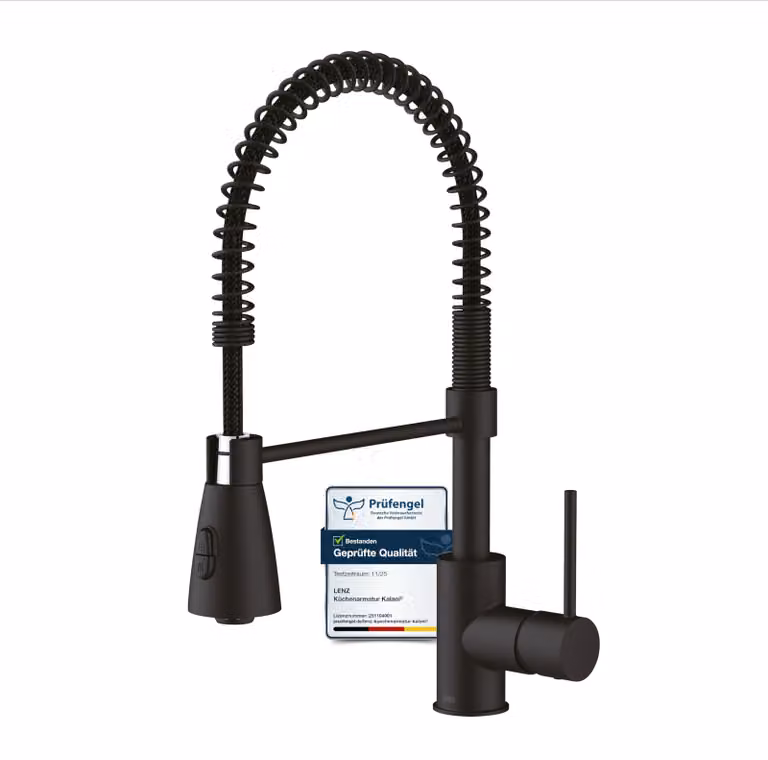 Miscelatore monocomando per lavabo, finitura nera opaca, bocchetta di erogazione da 226 mm, con doccetta