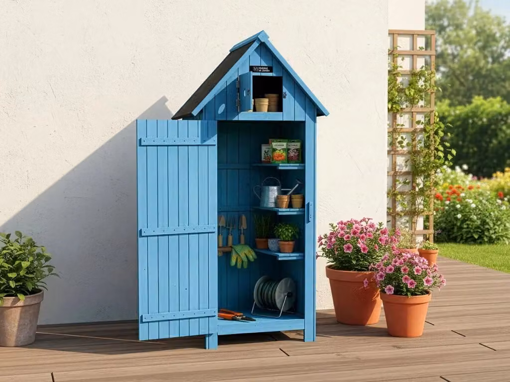 Armadio da giardino CABANON in legno di abete azzurro con ripiani interni e serratura L/P/H: 77 x 54.5 x 179 cm – 2