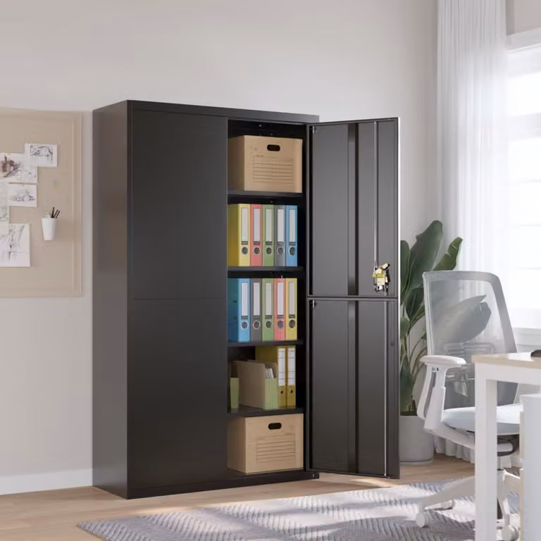 Armadio Classificatore vidaXL in Metallo Nero Opaco con Ante a Battente e Ripiani Regolabili L: 105 cm, P: 40 cm, H: 180 cm