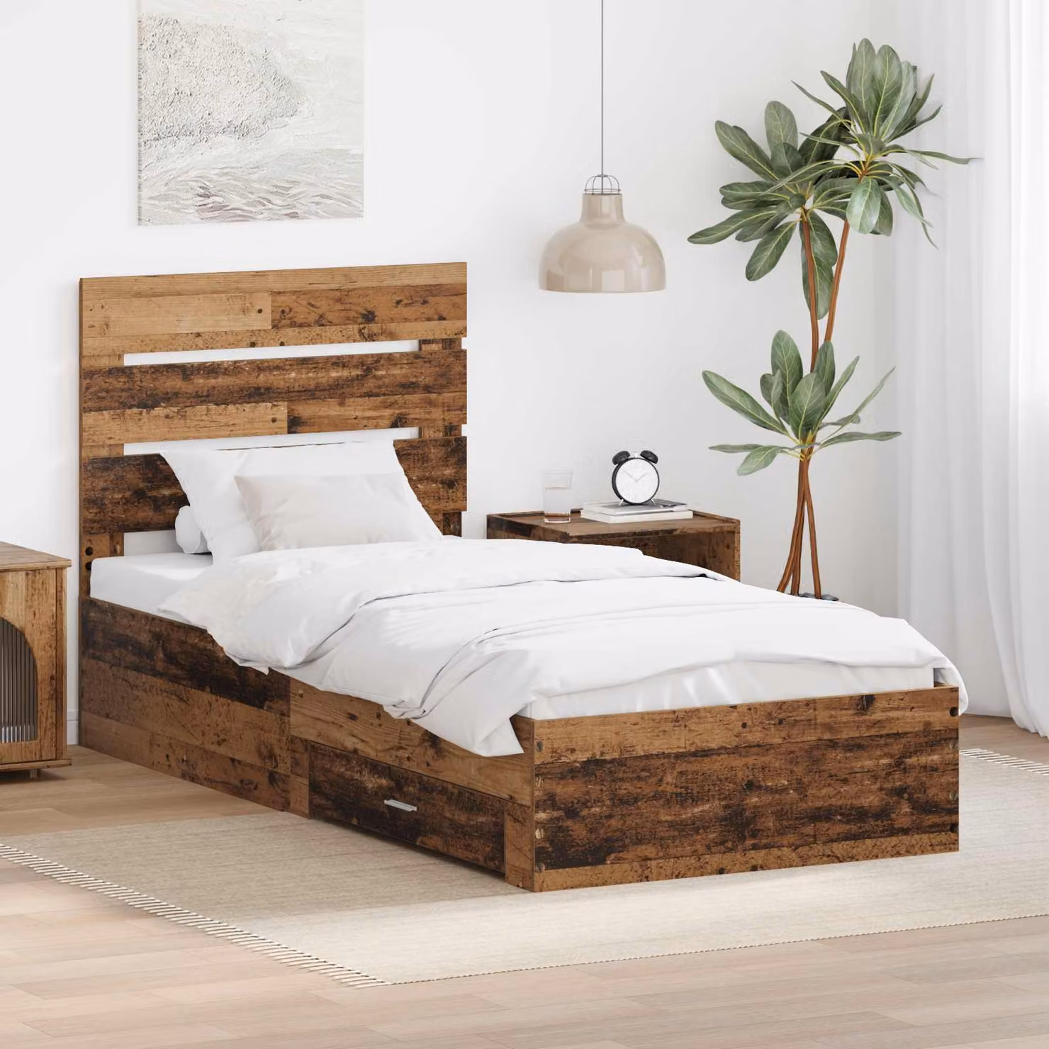Struttura del letto con cassetto vidaXL in legno vecchio marrone L/P/H: 200 x 90 x 93 cm