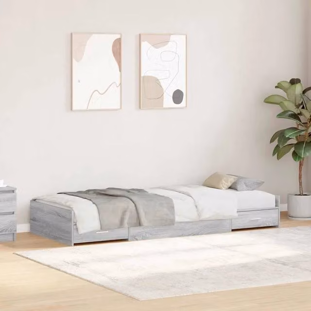 Struttura letto con cassetto vidaXL in legno e MDF Grigio Sonoma L: 75 cm, P: 190 cm, H: 76,5 cm
