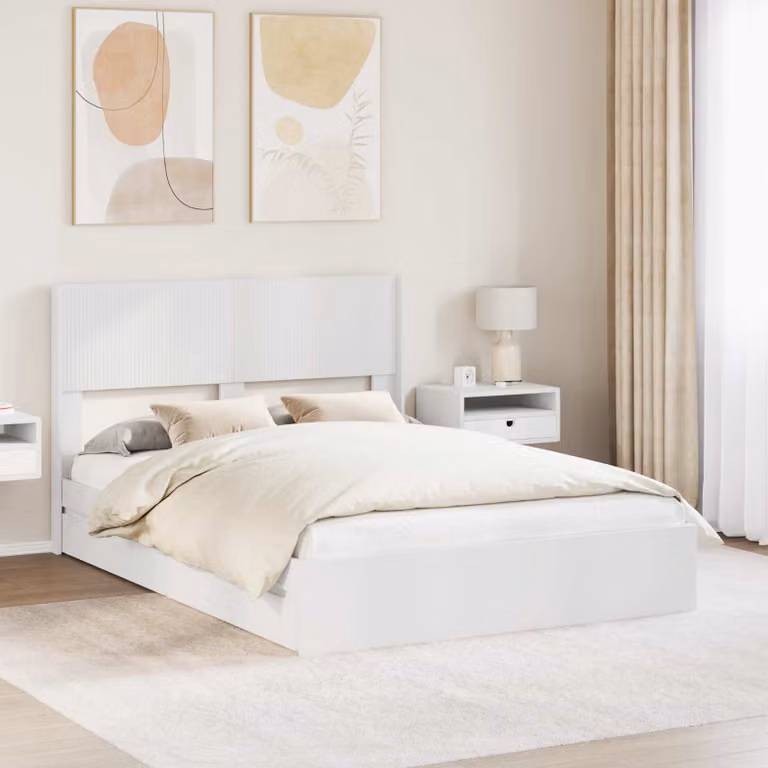 vidaXL Struttura letto con contenitore e testata in legno bianco L/P/H: 200 x 140 x 146,5 cm